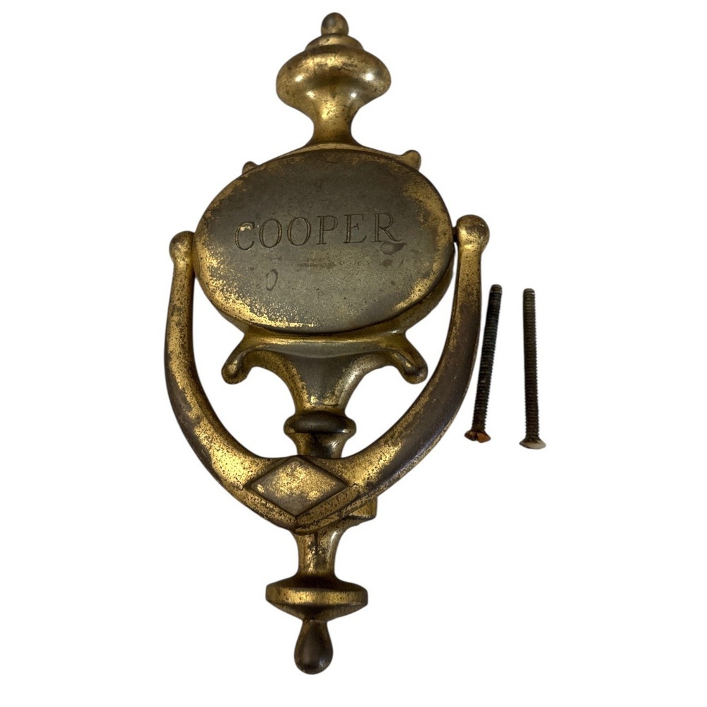 Vintage Brass Door Knocker Engraved "Cooper" Victorian Style Portugal 9"